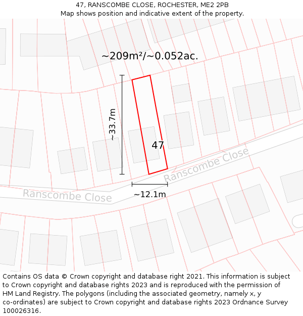 47, RANSCOMBE CLOSE, ROCHESTER, ME2 2PB: Plot and title map