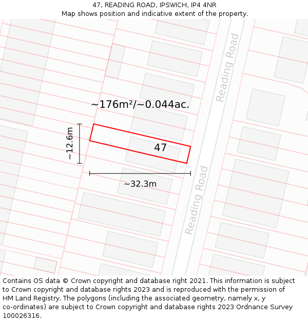 47, READING ROAD, IPSWICH, IP4 4NR: Plot and title map