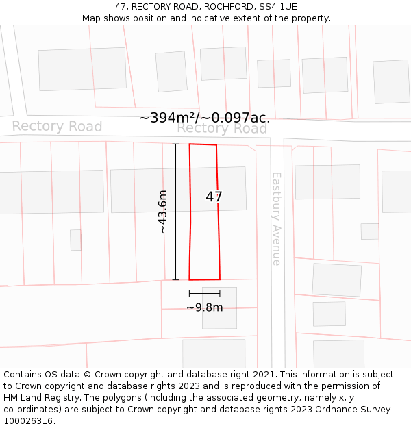47, RECTORY ROAD, ROCHFORD, SS4 1UE: Plot and title map