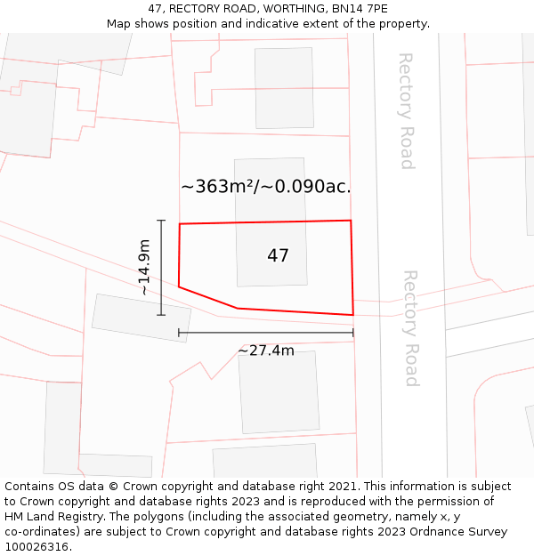 47, RECTORY ROAD, WORTHING, BN14 7PE: Plot and title map