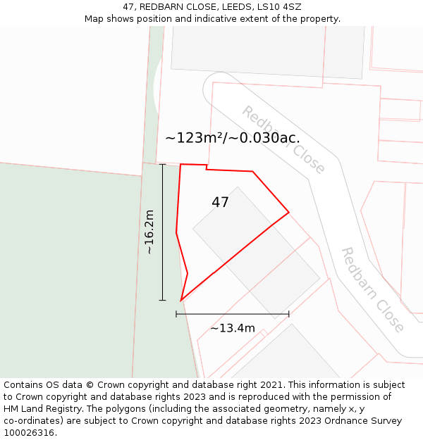 47, REDBARN CLOSE, LEEDS, LS10 4SZ: Plot and title map