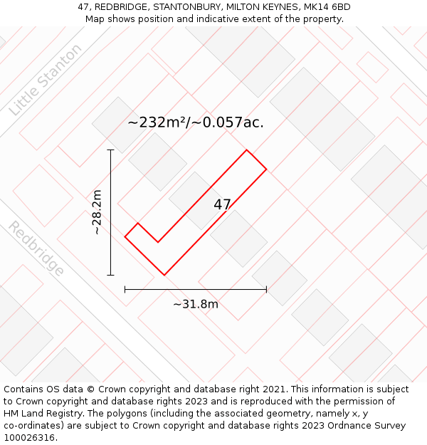 47, REDBRIDGE, STANTONBURY, MILTON KEYNES, MK14 6BD: Plot and title map