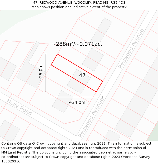 47, REDWOOD AVENUE, WOODLEY, READING, RG5 4DS: Plot and title map
