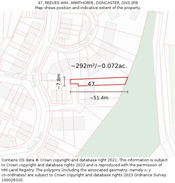 47, REEVES WAY, ARMTHORPE, DONCASTER, DN3 2FB: Plot and title map