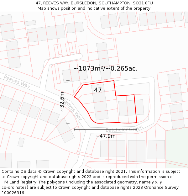 47, REEVES WAY, BURSLEDON, SOUTHAMPTON, SO31 8FU: Plot and title map