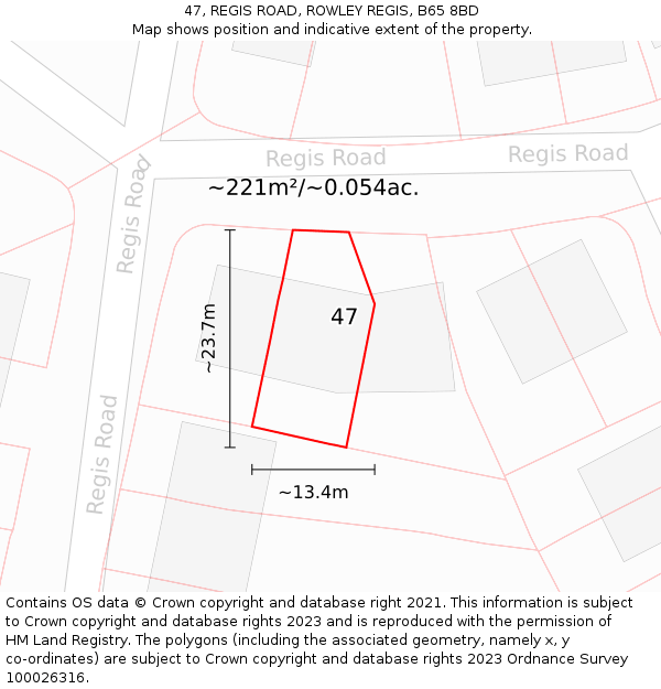 47, REGIS ROAD, ROWLEY REGIS, B65 8BD: Plot and title map