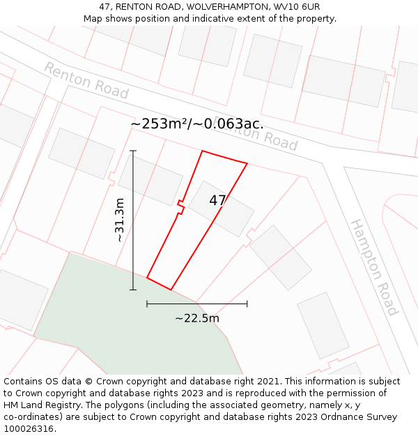 47, RENTON ROAD, WOLVERHAMPTON, WV10 6UR: Plot and title map