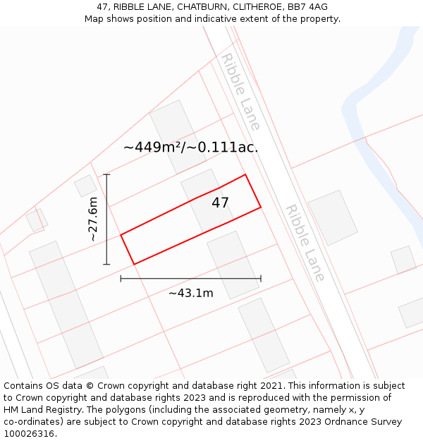 47, RIBBLE LANE, CHATBURN, CLITHEROE, BB7 4AG: Plot and title map