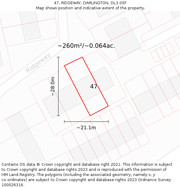 47, RIDGEWAY, DARLINGTON, DL3 0SF: Plot and title map