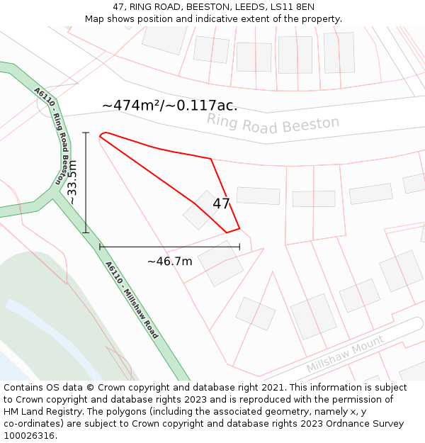 47, RING ROAD, BEESTON, LEEDS, LS11 8EN: Plot and title map