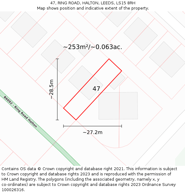 47, RING ROAD, HALTON, LEEDS, LS15 8RH: Plot and title map