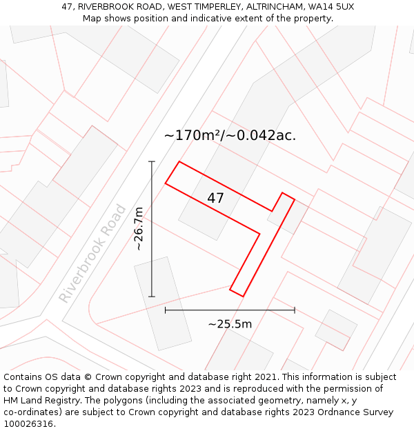 47, RIVERBROOK ROAD, WEST TIMPERLEY, ALTRINCHAM, WA14 5UX: Plot and title map