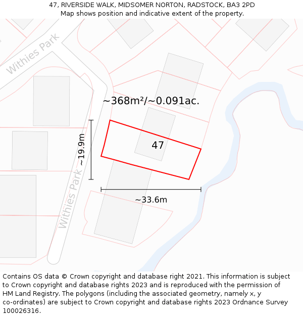 47, RIVERSIDE WALK, MIDSOMER NORTON, RADSTOCK, BA3 2PD: Plot and title map