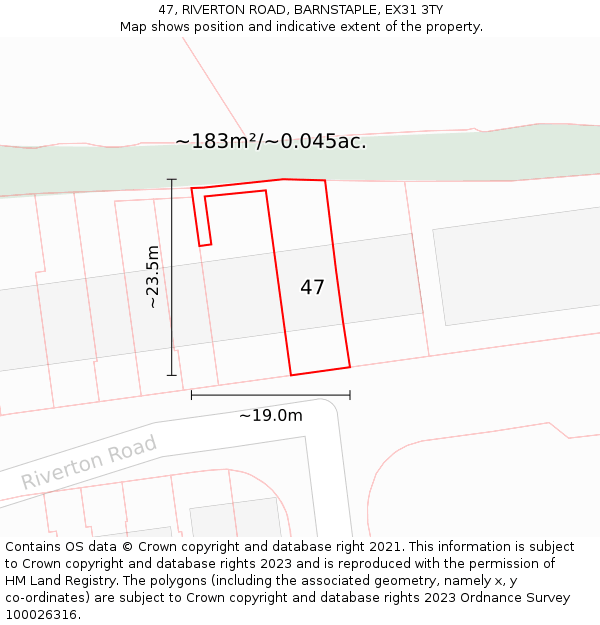 47, RIVERTON ROAD, BARNSTAPLE, EX31 3TY: Plot and title map