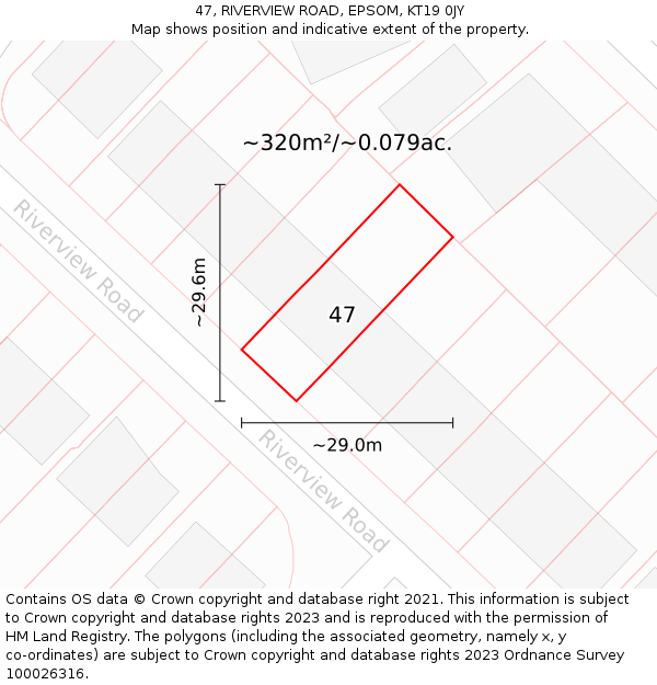 47, RIVERVIEW ROAD, EPSOM, KT19 0JY: Plot and title map