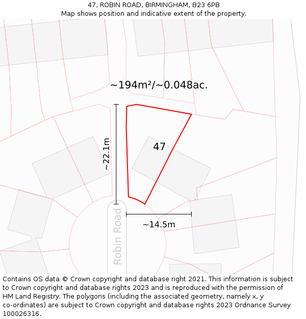47, ROBIN ROAD, BIRMINGHAM, B23 6PB: Plot and title map