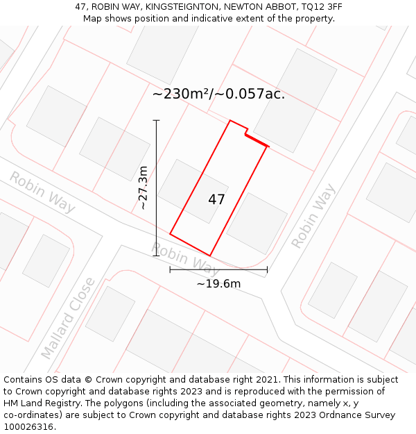47, ROBIN WAY, KINGSTEIGNTON, NEWTON ABBOT, TQ12 3FF: Plot and title map