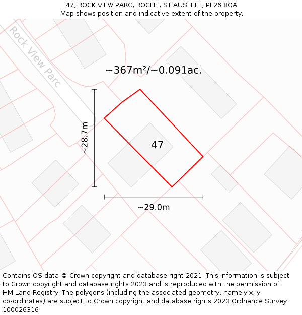 47, ROCK VIEW PARC, ROCHE, ST AUSTELL, PL26 8QA: Plot and title map