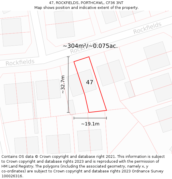 47, ROCKFIELDS, PORTHCAWL, CF36 3NT: Plot and title map