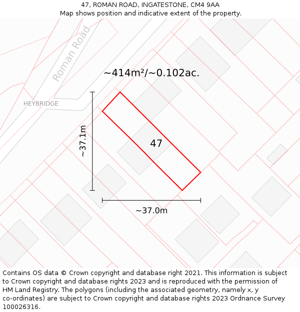 47, ROMAN ROAD, INGATESTONE, CM4 9AA: Plot and title map