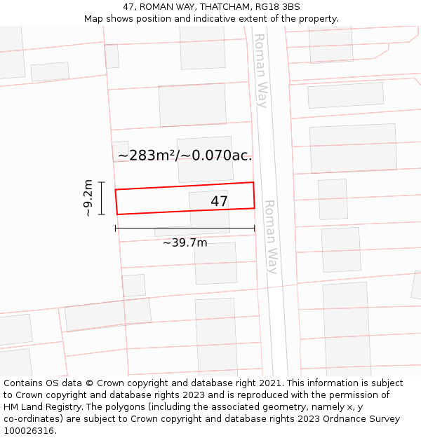 47, ROMAN WAY, THATCHAM, RG18 3BS: Plot and title map