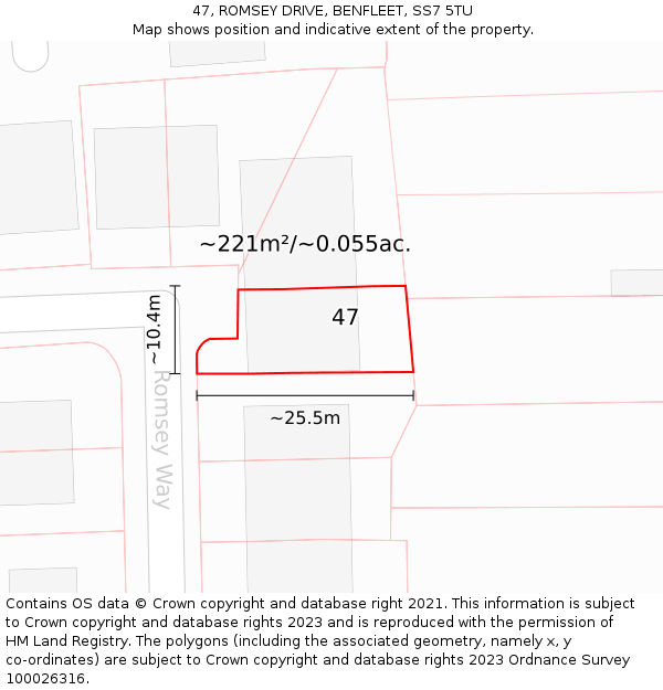 47, ROMSEY DRIVE, BENFLEET, SS7 5TU: Plot and title map