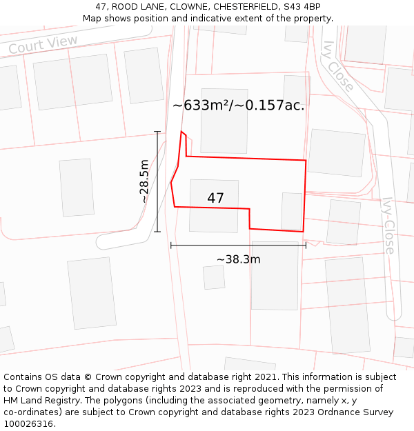 47, ROOD LANE, CLOWNE, CHESTERFIELD, S43 4BP: Plot and title map