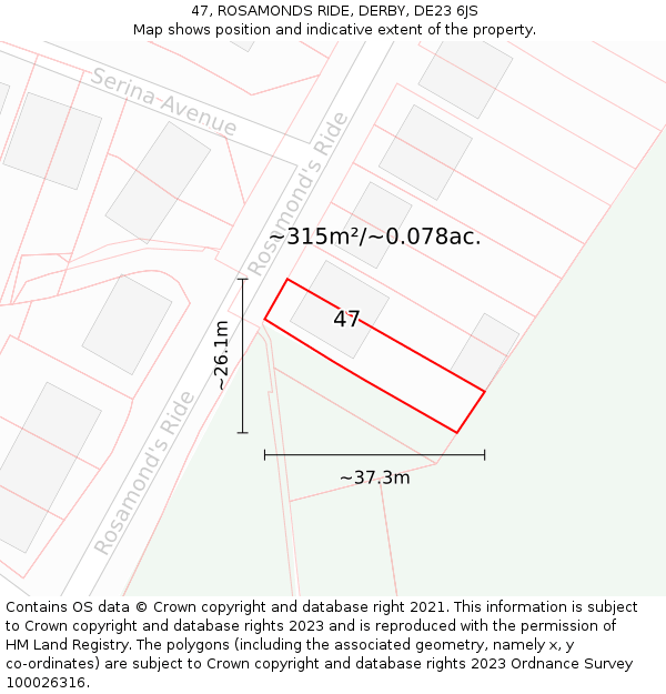 47, ROSAMONDS RIDE, DERBY, DE23 6JS: Plot and title map