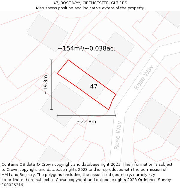 47, ROSE WAY, CIRENCESTER, GL7 1PS: Plot and title map