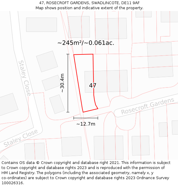 47, ROSECROFT GARDENS, SWADLINCOTE, DE11 9AF: Plot and title map