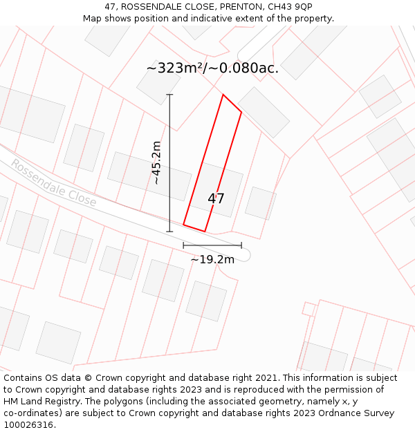 47, ROSSENDALE CLOSE, PRENTON, CH43 9QP: Plot and title map