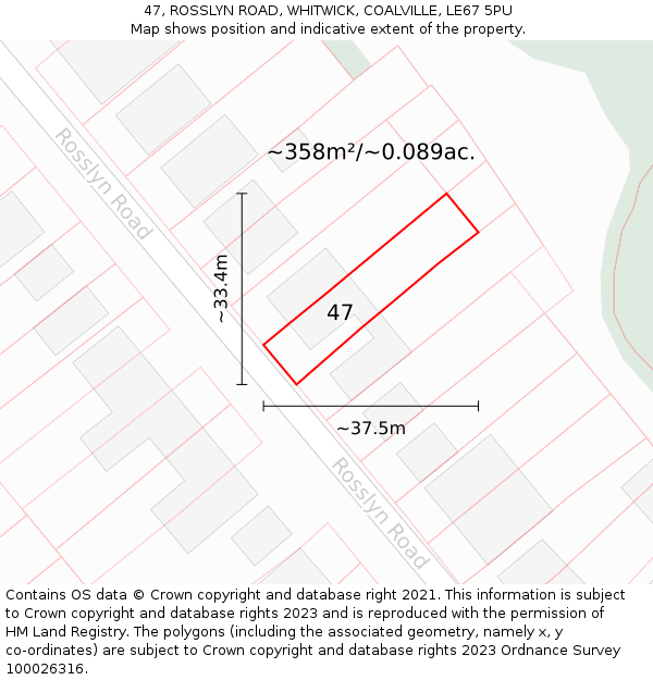 47, ROSSLYN ROAD, WHITWICK, COALVILLE, LE67 5PU: Plot and title map