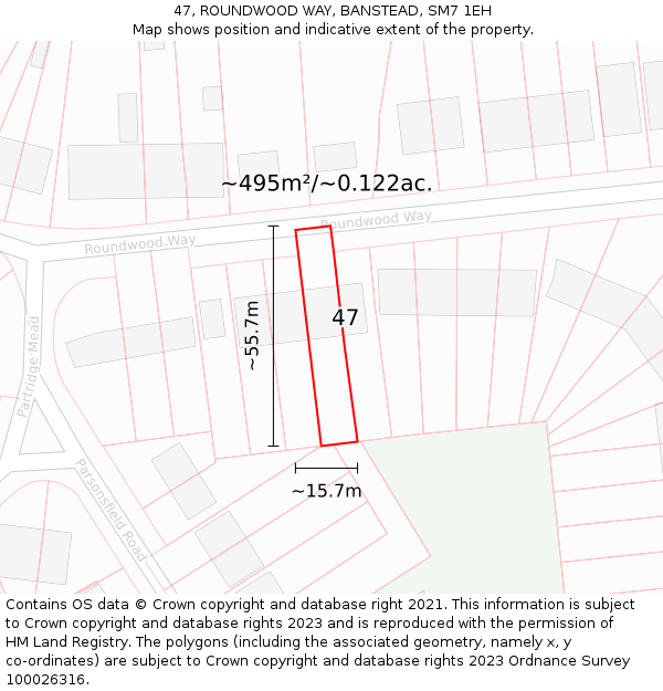 47, ROUNDWOOD WAY, BANSTEAD, SM7 1EH: Plot and title map