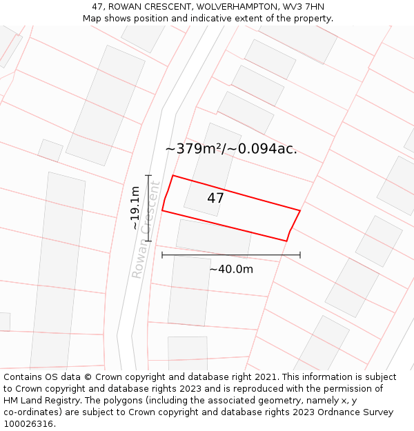 47, ROWAN CRESCENT, WOLVERHAMPTON, WV3 7HN: Plot and title map