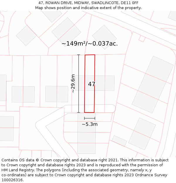 47, ROWAN DRIVE, MIDWAY, SWADLINCOTE, DE11 0FF: Plot and title map