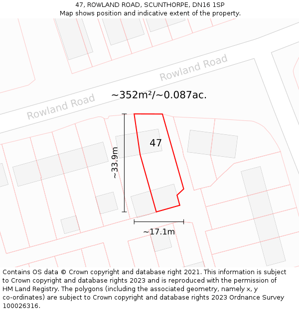 47, ROWLAND ROAD, SCUNTHORPE, DN16 1SP: Plot and title map
