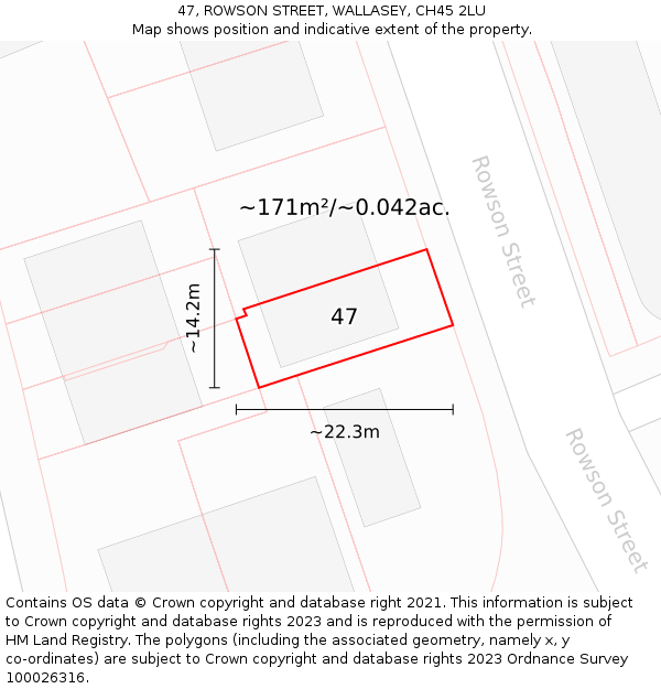 47, ROWSON STREET, WALLASEY, CH45 2LU: Plot and title map