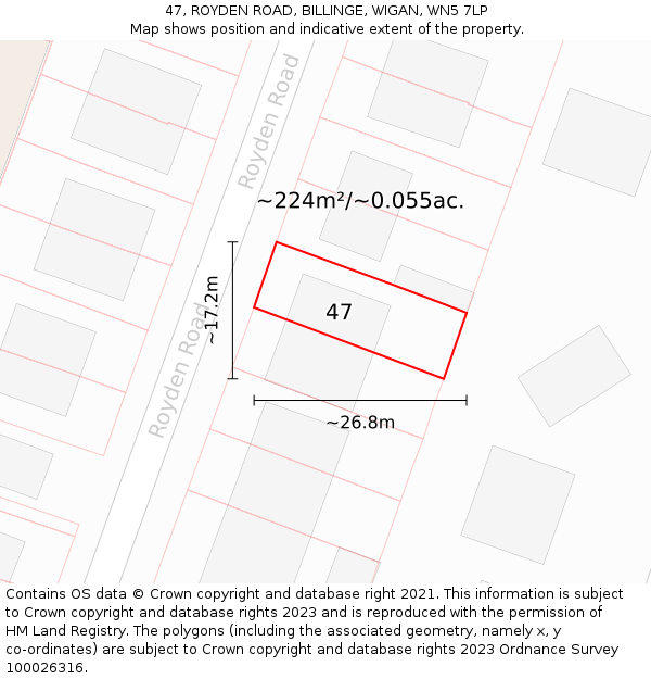 47, ROYDEN ROAD, BILLINGE, WIGAN, WN5 7LP: Plot and title map