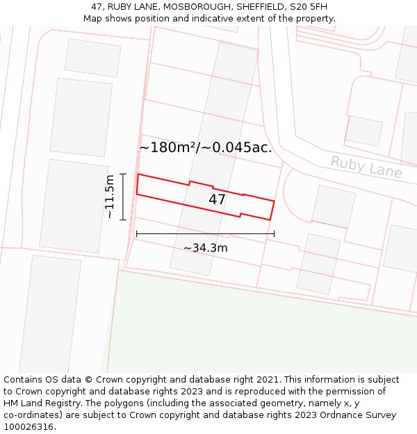 47, RUBY LANE, MOSBOROUGH, SHEFFIELD, S20 5FH: Plot and title map
