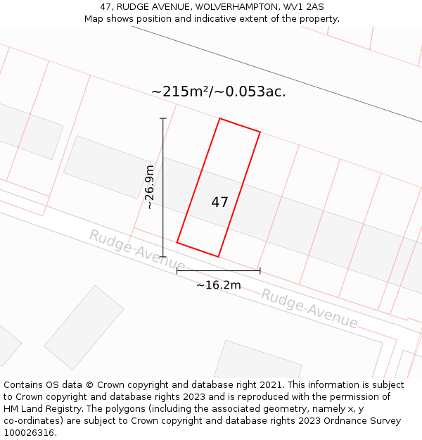 47, RUDGE AVENUE, WOLVERHAMPTON, WV1 2AS: Plot and title map