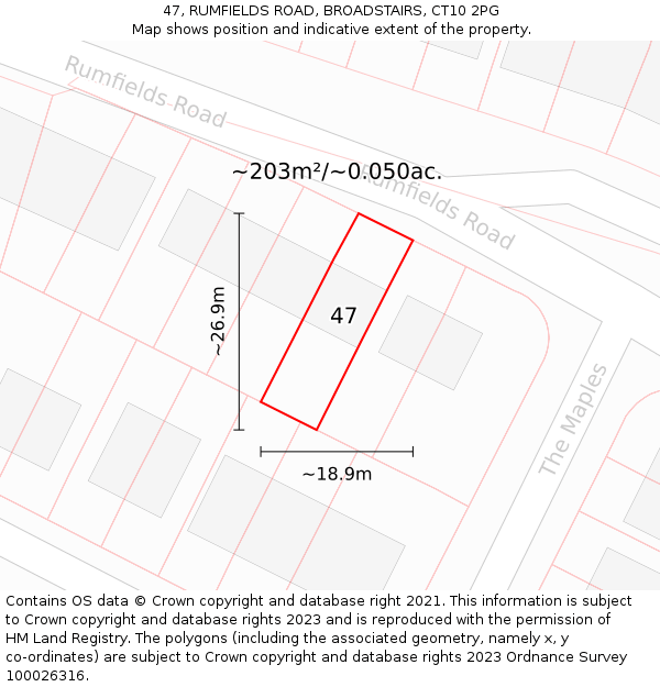 47, RUMFIELDS ROAD, BROADSTAIRS, CT10 2PG: Plot and title map