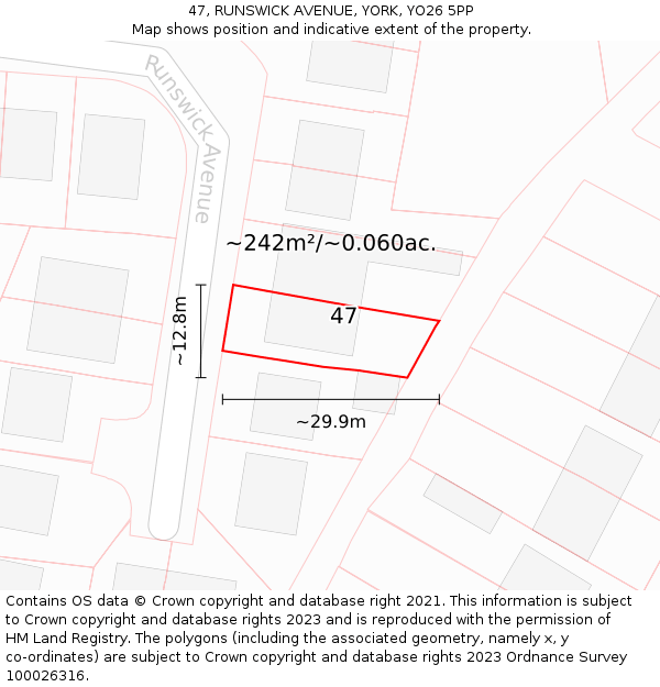 47, RUNSWICK AVENUE, YORK, YO26 5PP: Plot and title map