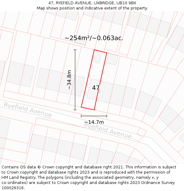 47, RYEFIELD AVENUE, UXBRIDGE, UB10 9BX: Plot and title map