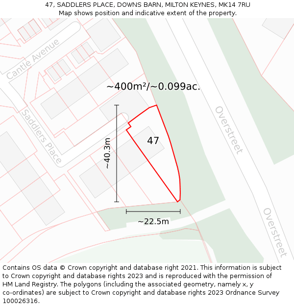 47, SADDLERS PLACE, DOWNS BARN, MILTON KEYNES, MK14 7RU: Plot and title map