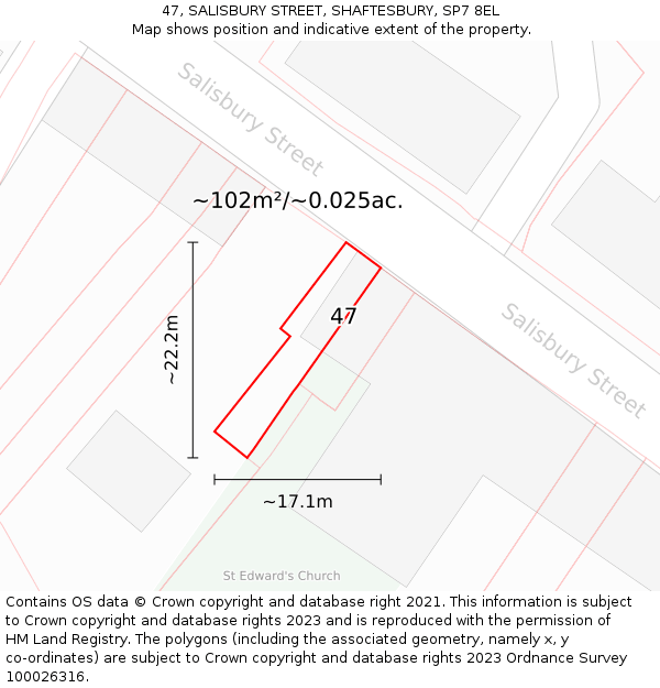 47, SALISBURY STREET, SHAFTESBURY, SP7 8EL: Plot and title map
