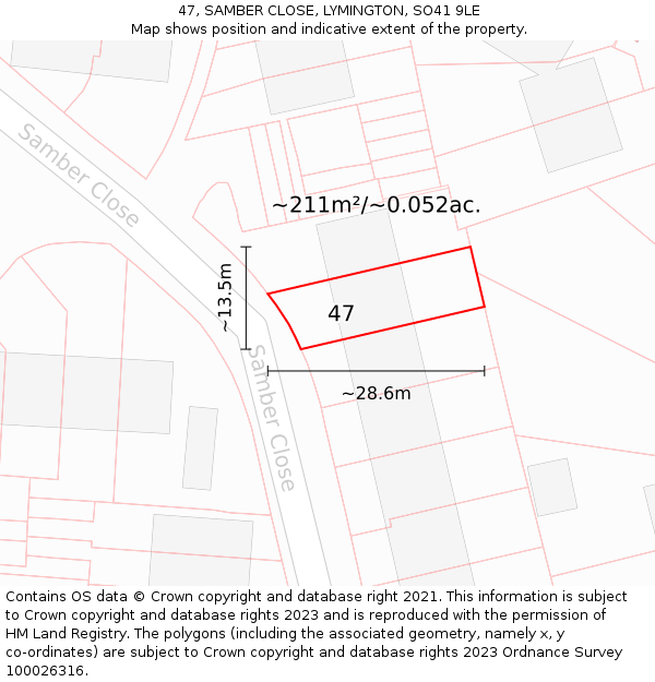 47, SAMBER CLOSE, LYMINGTON, SO41 9LE: Plot and title map