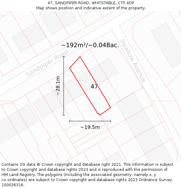 47, SANDPIPER ROAD, WHITSTABLE, CT5 4DP: Plot and title map