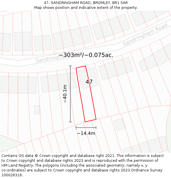 47, SANDRINGHAM ROAD, BROMLEY, BR1 5AR: Plot and title map