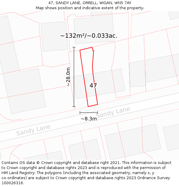 47, SANDY LANE, ORRELL, WIGAN, WN5 7AY: Plot and title map