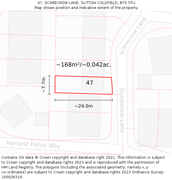 47, SCARECROW LANE, SUTTON COLDFIELD, B75 5TU: Plot and title map